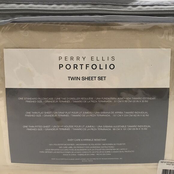 NEW Perry Ellis Portfolio Twin Sheet Set Tan Poly Microfiber Wrinkle Resistant - Picture 6 of 7